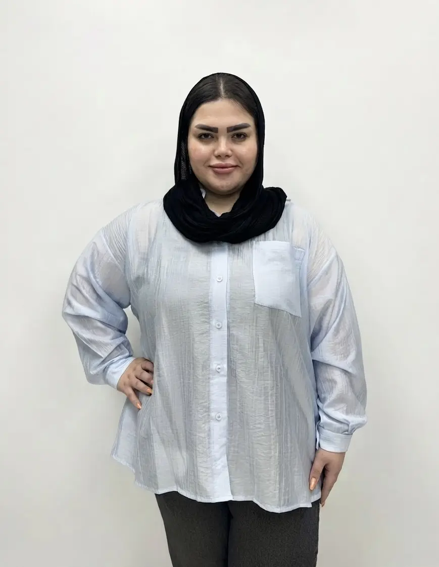 شومیز سایز بزرگ زنانه مدل لنین کریستال (پری شیشه ای) طرح جیب دار